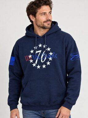 Grunt Style Fleece Hoodie Mens L Navy We The People 1776 Graphic Patriotic